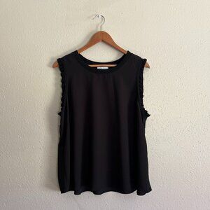 Maison d Amélie Paris Black Sleeveless Blouse XL Ruffle Trim Tank Top French